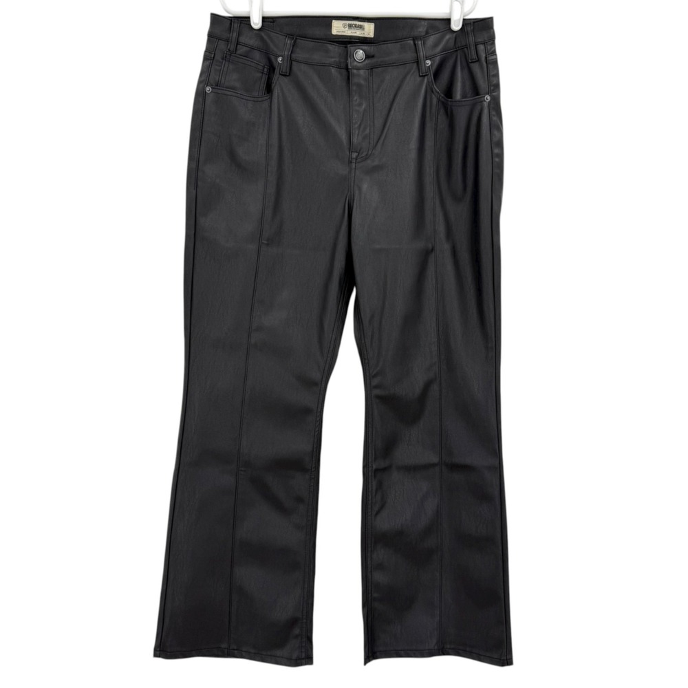 Rock & Roll Women's High Rise Flare Leg Stretch Pleather Black Pants 36x30 NWT